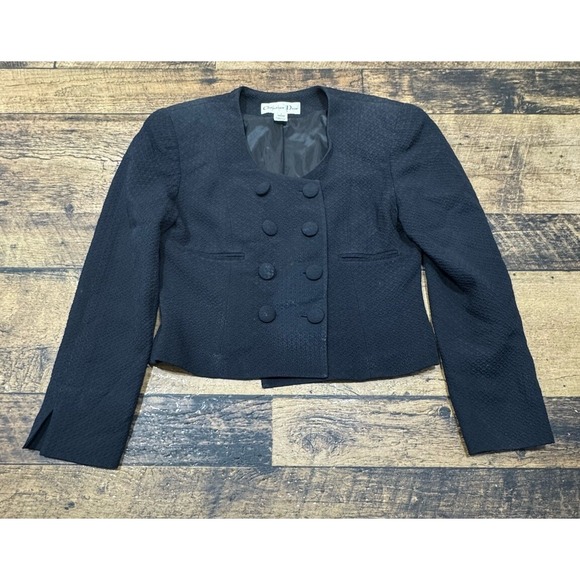 VINTAGE Christian Dior Jacket Women 4 Black Blazer Evenings Double Breasted READ - Picture 1 of 14